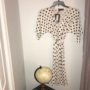 Brand New w tags -  tie waist polka dot plunge kimono sleeve midi dress
